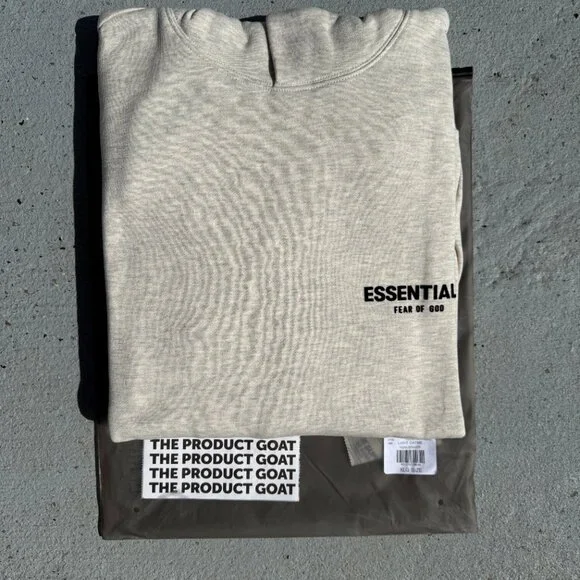 Fear of God Essentials Hoodie Grey Light Oatmeal Size Medium - Picture 3 of 12
